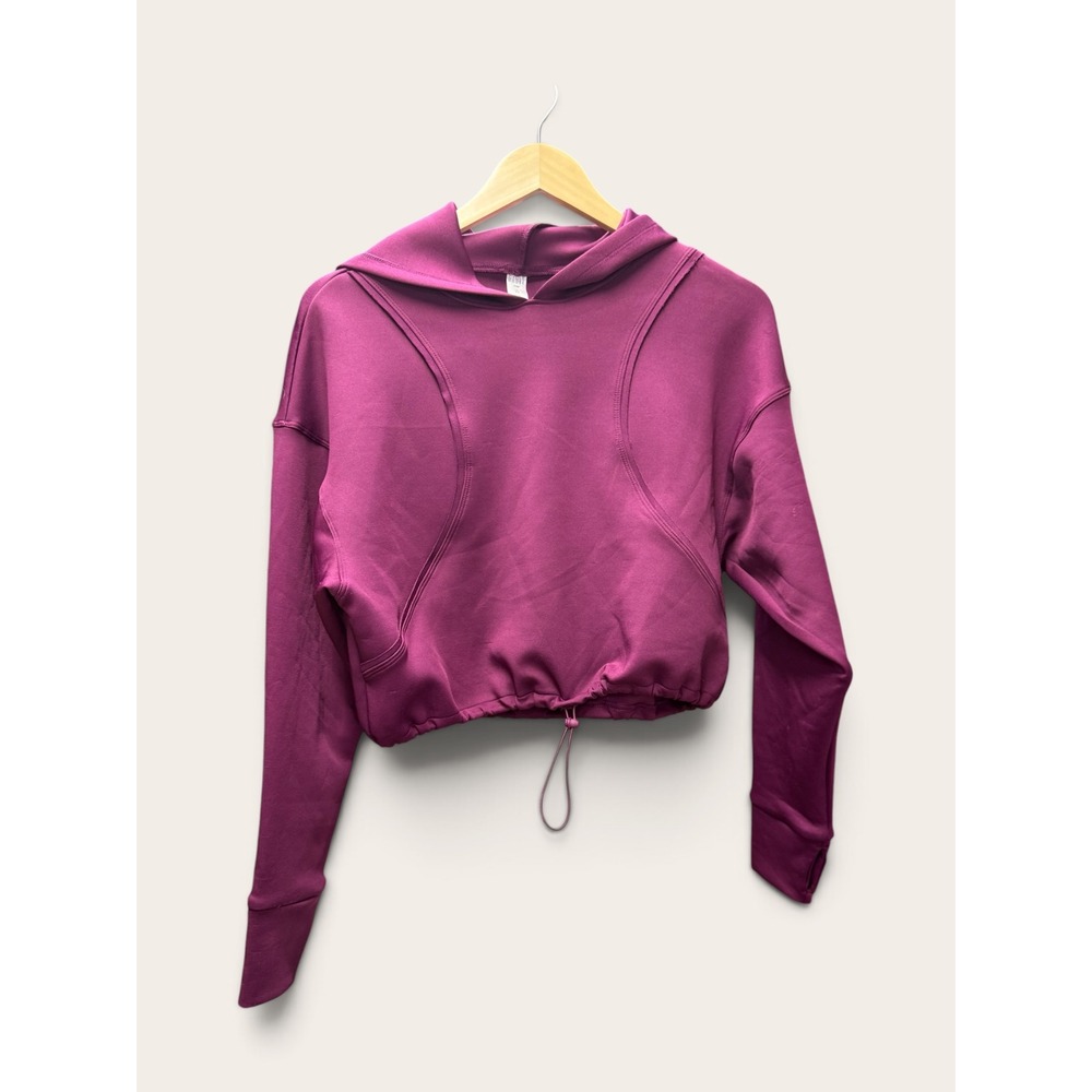 Cycle House Womens Cropped Athletic Hoodie Magenta Purple Drawstring Small NWT